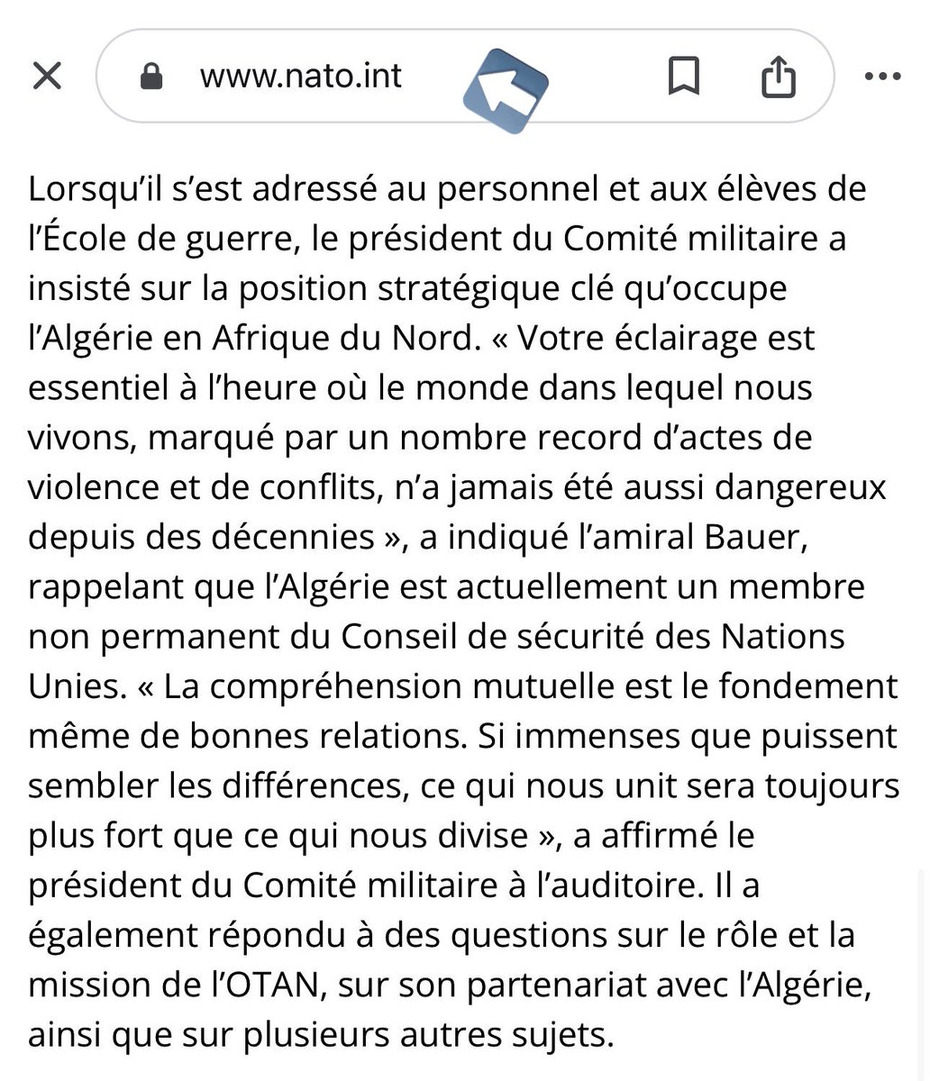 🚨: FAKE NEWS 1-Le Chef d'État-major de l'OTAN s'est rendu en Algerie et a pris la parole devant les officiers de l'école de guerre. Malgré les rumeurs infondées propagées par des sources marocaines, il n'a jamais fait mention de prétendues différences entre 🇩🇿 &🇲🇦