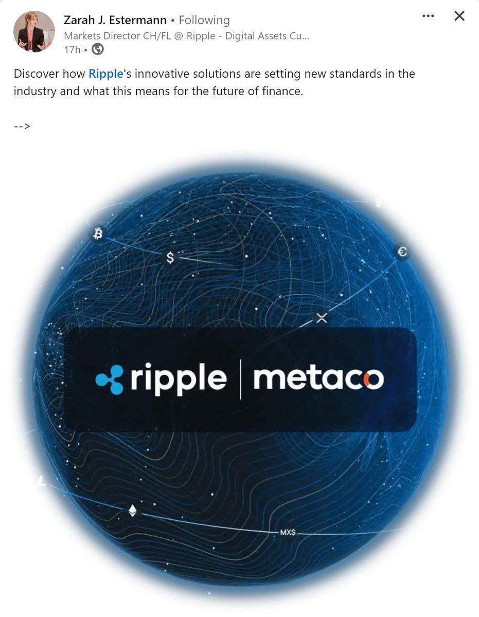 👑 #RIPPLE´S ZARAH ESTERMANN ➡️ 'DISCOVER HOW RIPPLE´S INNOVATIVE SOLUTIONS ARE SETTING NEW STANDARDS IN THE INDUSTRY [...]'

@Ripple @metaco_sa