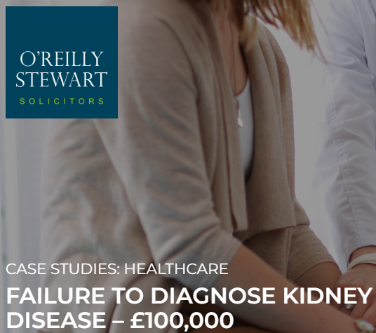 Failure to Diagnose Kidney Disease – £100,000
Our client recovers substantial damages due to delay leading to accelerated kidney failure. 
#medicalnegligence #clinicalnegligence #law #northernireland #Belfast #WeAreORS oreillystewart.com/casestudy/fail…