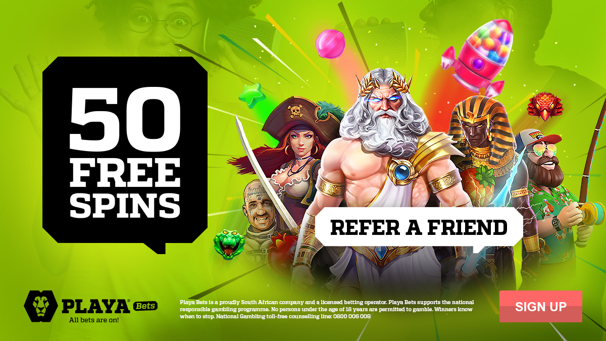 Refer a friend to join Playa Bets and score 50 FREE SPINS! 🎉🤩 Getting started is easy: ✅ Invite friends to join Playa Bets. ✅ Claim 50 free spins for each successful sign-up. ✅ Plus, they get a 100% First Deposit Match up to R2,000! Join now: playabets.click/o/r8rslU