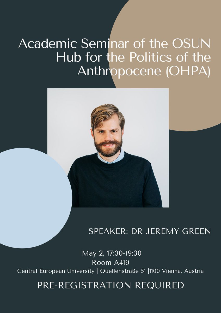 Reminder the #OHPA seminar tonight! 
 
'Monetary Origins of the Great Acceleration. Tracing the Extractive, Racial, and Environmental Legacies of Bretton Woods'  by Dr. Jeremy Green

May 2nd 5:30-7:30pm room A419 @ceu 

Register here now:
events.ceu.edu/2024-05-02/mon…