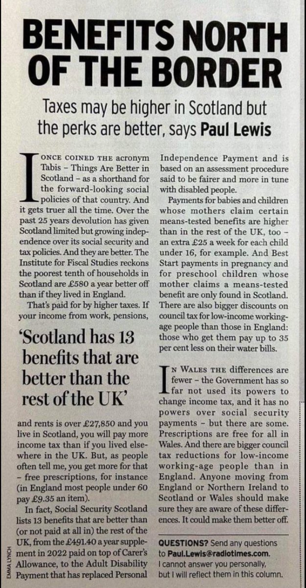 ‘‘Taxes may be higher in Scotland but perks are ''better'', says Paul Lewis.

Free prescriptions, £25 Child Payment, Fairer Disability Assessments, Bigger discounts on council tax than those in England, and mitigation of the Bedroom Tax  thanks to the the SNP @scotgov 👏