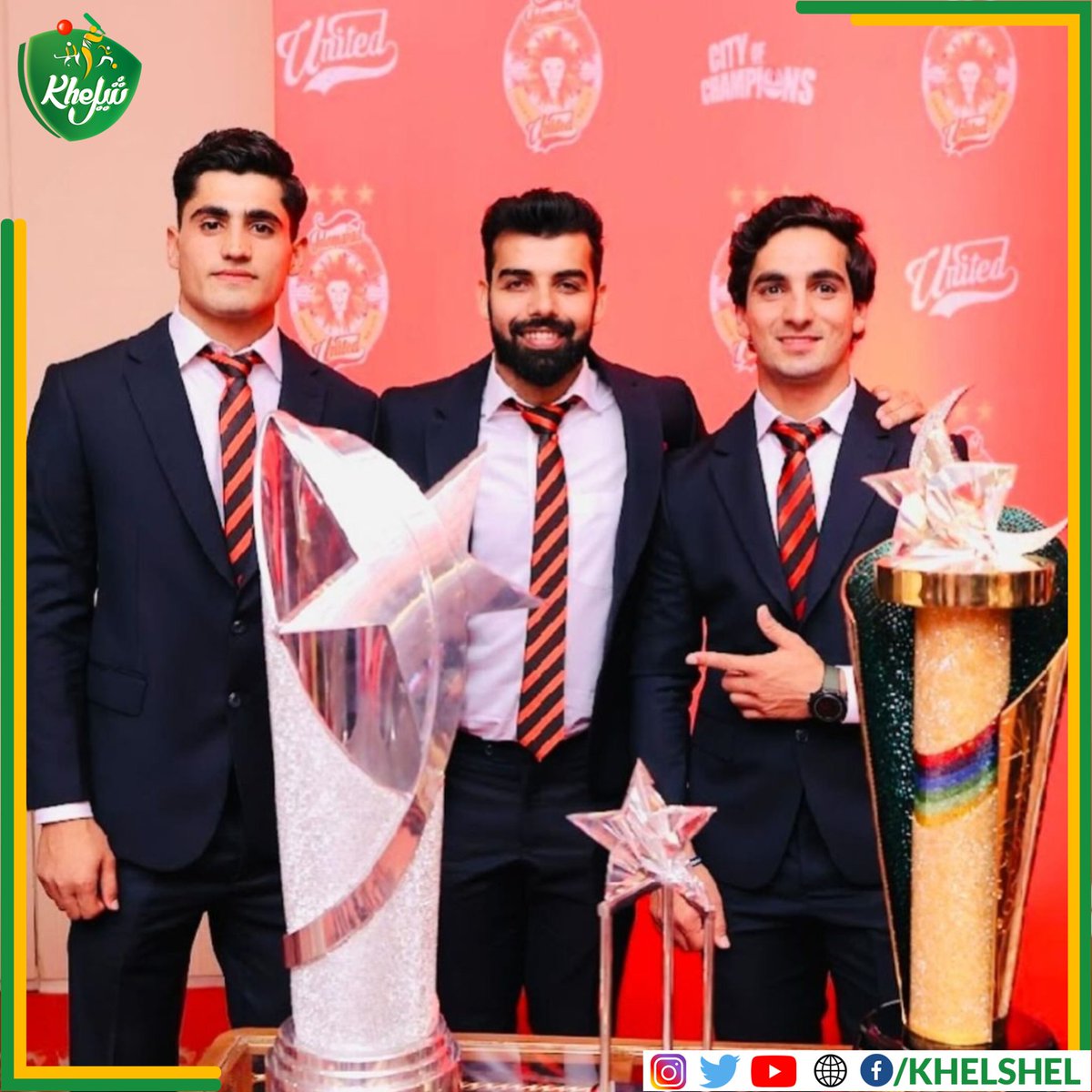 Islamabad United captain Shadab Khan, pacers Hunain Shah and Ubaid Shah posed with the three trophies of #PSL

#Cricket | #Pakistan | #ShadabKhan | #HunainShah |#UbaidShah | #IslamabadUnited | #UnitedWeWin