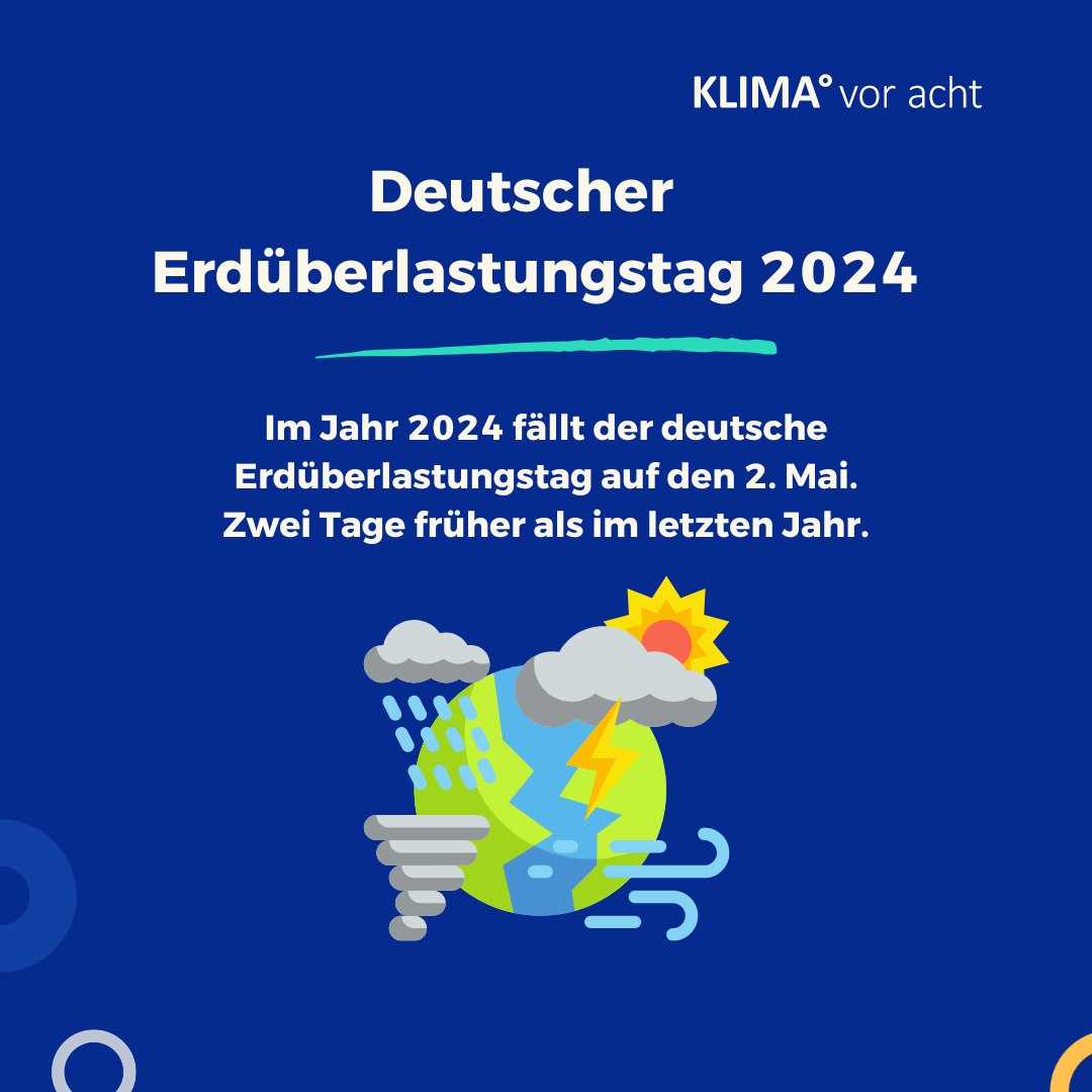 🌍 Der Earth Overshoot Day für Deutschland fällt dieses Jahr bereits auf den 2. Mai - zwei Tage früher als im Vorjahr. Lasst uns gemeinsam dafür sorgen, dass diese entscheidende Information eine breitere mediale Aufmerksamkeit erhält. #MedienKlimaKrise #PrimeTimefürsKlima