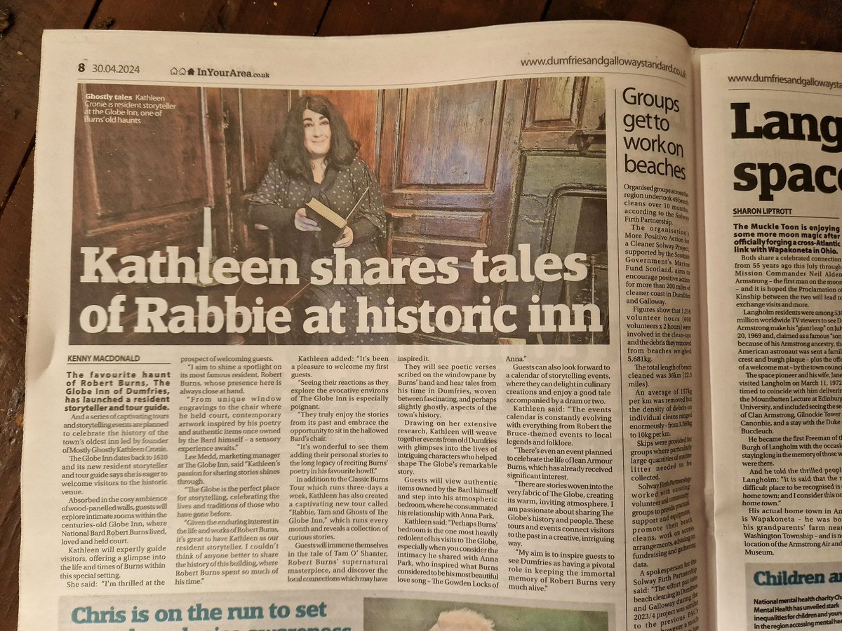 Great piece in this week's @DGStandard highlighting Kathleen's exciting new role at the historic @TheGlobeInn1610 - many thanks to Kenny MacDonald #guidedtours #scotlandstartshere #robertburns