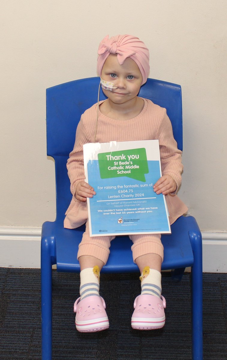 During Lenten Charity week we donated £604.75 to Ronald McDonald House and, today, we have been visited by Jada (although today she'd like to be called Barbie, as she's all in pink!) who has recently had cause to use the Ronald McDonald House at Birmingham Children's Hospital.