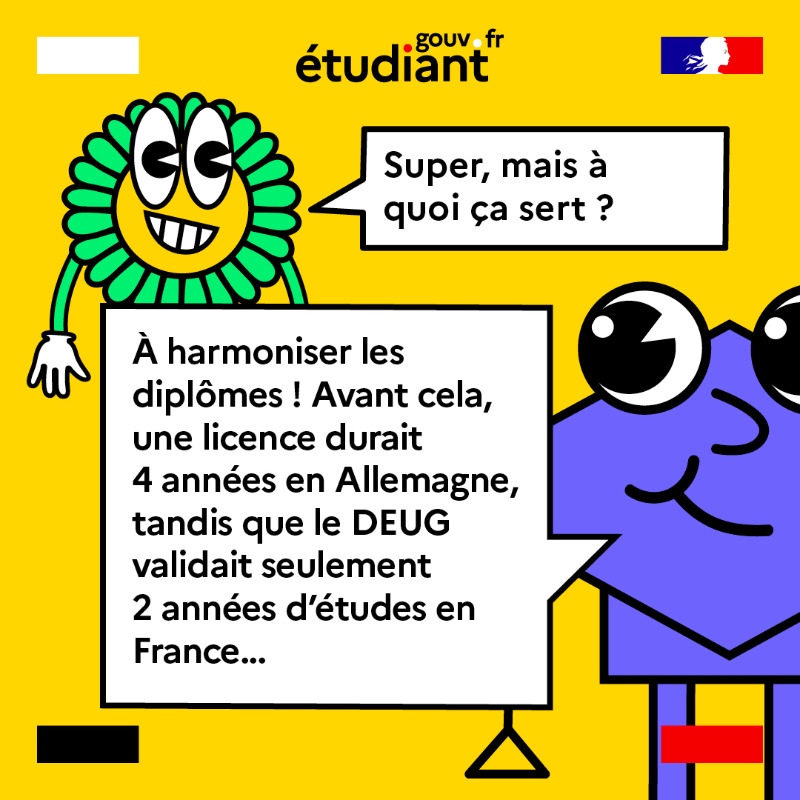 etudiantgouv's tweet photo. 📢8 &amp; 9 juin : élections #Européennes2024🗳️🇪🇺

Le système de diplômes est commun à toute l’Europe : en France, L comme Licence, M comme Master, D comme Doctorat.

Et ça, c’est grâce à l’Europe !

👉https://t.co/JGoo7ICW1z

Cc @gouvernementFR @Interieur_Gouv