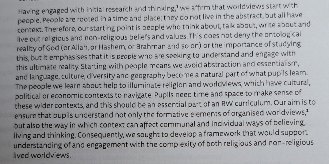 I love this paragraph from @GillCGeorgiou in the new @RECouncil document about the importance of focusing on people in RE lessons!