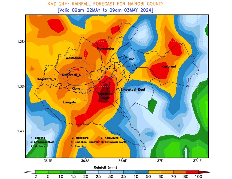 🌧️ Nairobi Forecast 🌧️
Prepare for HEAVY to VERY HEAVY rainfall in Nairobi based on Thursday's forecast. Stay weather-aware! ☔️ Keep updated with meteo.go.ke. Follow WhatsApp channel for more forecast maps: whatsapp.com/channel/0029Va……
#NairobiFloodControl #NairobiFloods