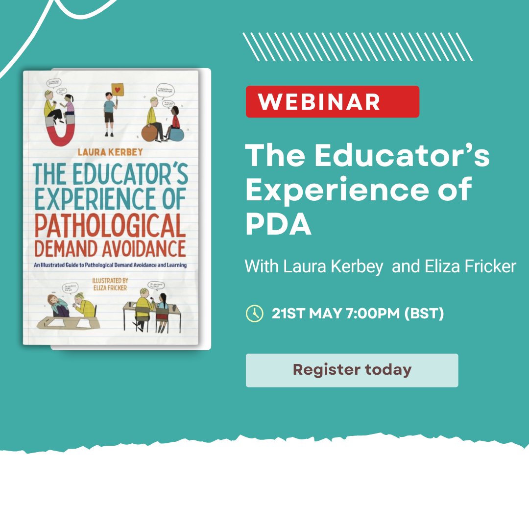 Interested in learning more about #PDA and how to support young people? I’m delighted to run an online presentation of my book, 'The Educator's Experience of Pathological Demand Avoidance” on May 21 Register today: eventbrite.co.uk/e/the-educator… #SEND #PathologicalDemandAvoidance