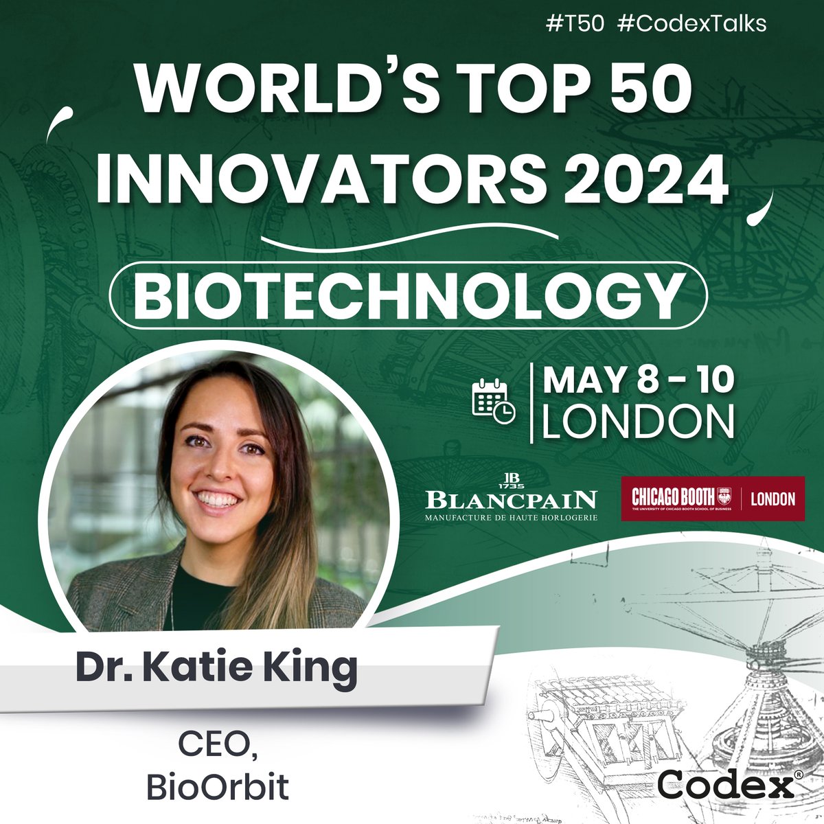 codexworld's tweet image. Come and meet Dr Katie King @KKing_5 PhD CEO BioOrbit at the World&apos;s Top 50 Innovators 2024 in London, as a speaker in the Biotechnology session on Thursday 9th May

Come and join us..! Tickets and 3-day event schedule: codex.com/worlds-top-50-…

#T50 #CodexTalks @carolvorders