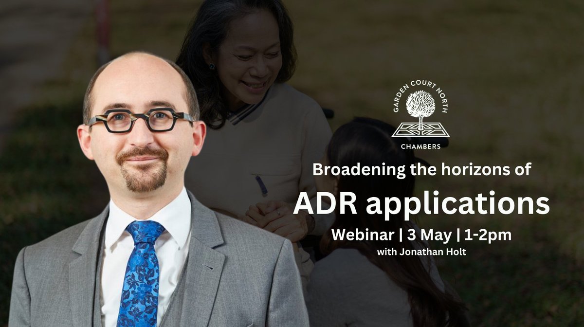 🚨LAST CHANCE TO BOOK🚨 The fantastically engaging, and incredibly knowledgeable, @JDJHolt will be hosting a free, hour-long webinar on ADR applications tomorrow from 1-2pm. Don't miss out, book your place now at: gcnchambers.co.uk/event/adult-de…