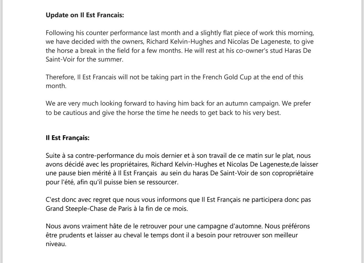 Update on Il Est Francais
