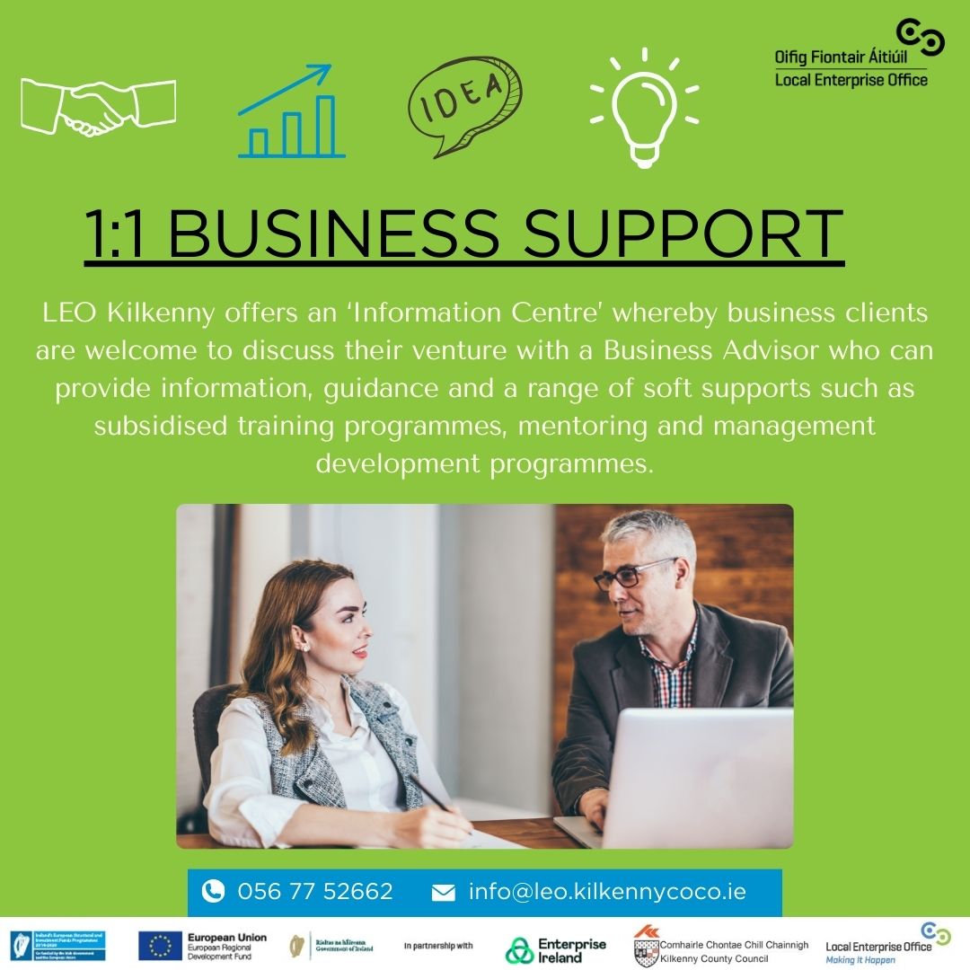 📢 Our confidential advisory service is open to anyone exploring self-employment as an option and those who are currently operating a small business.

☎️ Contact LEO Kilkenny at 056 77 52662 or email info@leo.kilkennycoco.ie for more information. 

#MakingItHappen