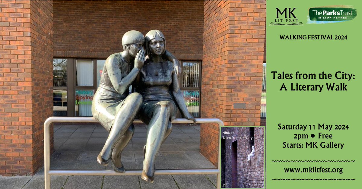 Walk with us on 11 May as writers from our MinK anthologies share their stories about Central Milton Keynes in the places that inspired them. Part of <a href="/TheParksTrust/">The Parks Trust</a> Walking Festival.
Free event: starts 2pm.
#miltonkeynes #cmk #walking #flashfiction #poems #creativewriting