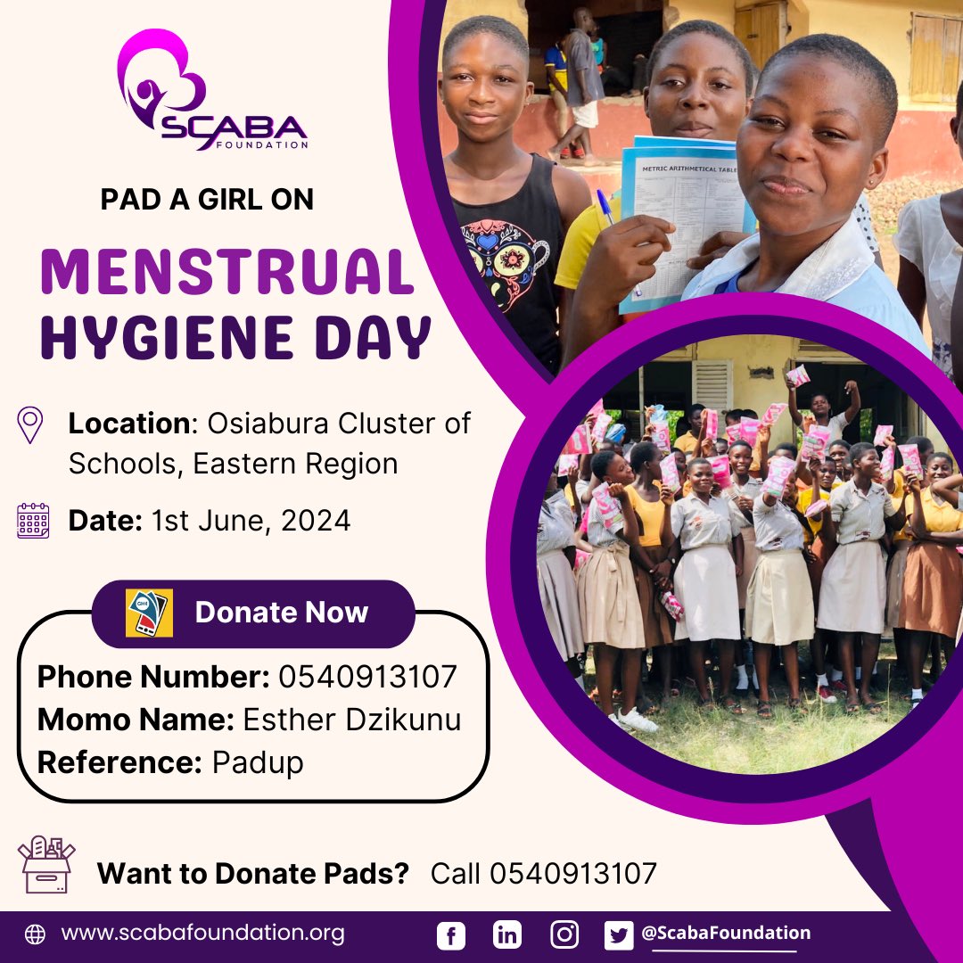 Every teenage girl truly deserves access to safe and hygienic menstrual products.
Support us today to make a difference.
#endperiodpoverty
#menstruationmatters
#menstrualhygiene
#scabafoundation
#makeherfeelspecial