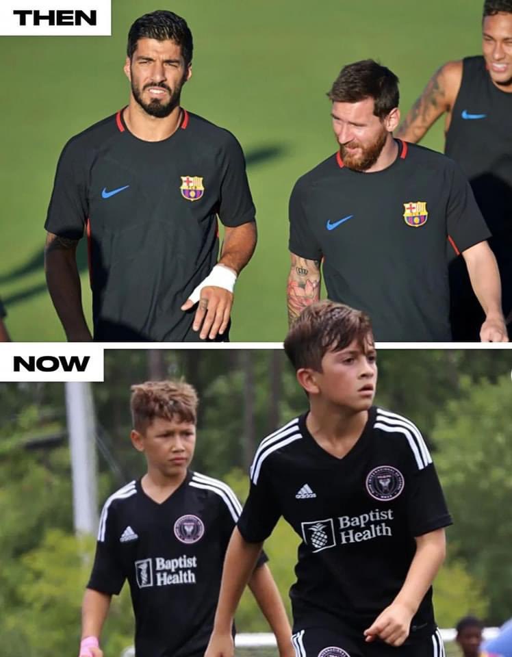 Messi has always got Suarez's back!! Just like them, their Next Gen are linking up together for Inter Miami's junior team 😎😍 Like father, like son 🤜🏻🤛🏻