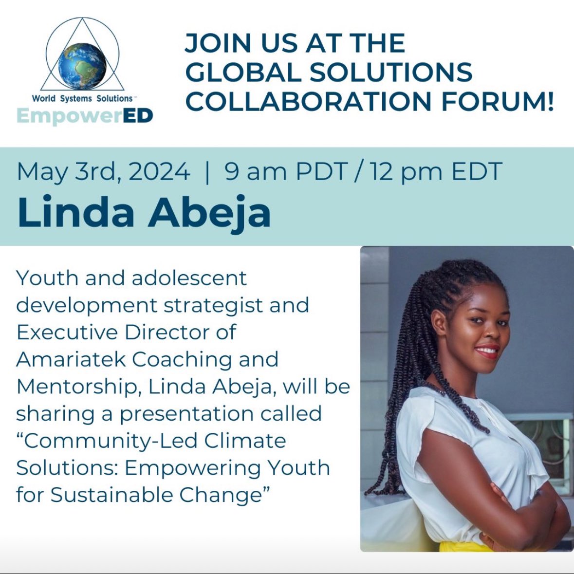 🌍 Ready to inspire change? Join me at the Global Solutions Forum to empower youth with community-led climate initiatives. 🌱 Let’s share stories of impact and support our future leaders! #ClimateAction #YouthEmpowerment 🔗 Zoom link here: lnkd.in/g6Nu74Cr