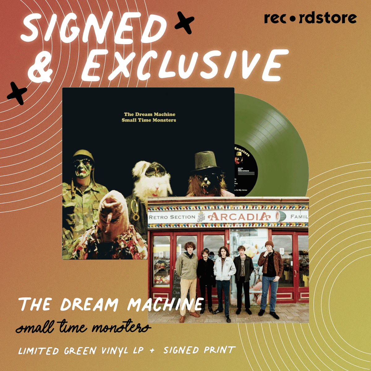 SIGNED | The Dream Machine - Small Time Monsters: Limited Green Vinyl LP + Signed Print Merseyside indie rock quartet The Dream Machine return with their second full-length album, Small Time Monsters. Shop now >> lnk.to/Mxo8CTTP @DreamMachineHQ | @RunOnRecords