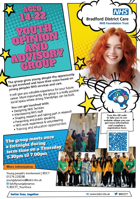 Aged 14-22? Want to #HaveYourVoiceHeard on research and improving the NHS? Want to boost your CV and gain transferable skills!? Then come join the @BDCFT_YourVoice Young Dynamos! 🙂