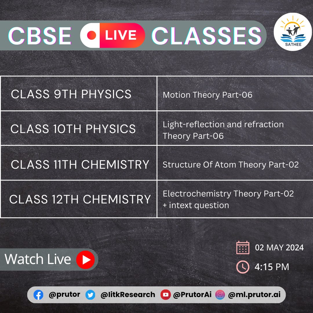 Join live CBSE session with the experts !!
Timing - 4:15 pm
Link for live class - sathee.prutor.ai/live-sessions/…
#CBSE #NEET #JEE #science #liveclasses #sathee #tipsandtricks #sciencestudents #onlinelearning