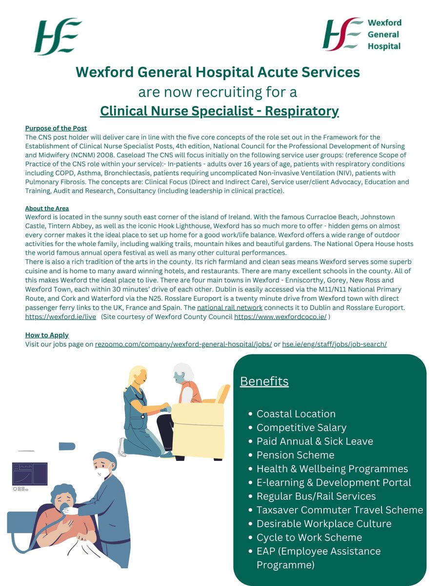 Edward Long - HRM WGH (@edwardl60213794) on Twitter photo Job opportunity! <a href="/WexGenHosp/">Wexford General Hospital</a> as part of @IEHospitalGroup is currently recruiting for the post of CNS-Respiratory.
Closing Date: Thursday 16th May @ 3:00 p.m.
For more information and how to apply, go to: rezoomo.com/job/64884/ Job opportunity! <a href="/WexGenHosp/">Wexford General Hospital</a> as part of @IEHospitalGroup is currently recruiting for the post of CNS-Respiratory.
Closing Date: Thursday 16th May @ 3:00 p.m.
For more information and how to apply, go to: rezoomo.com/job/64884/