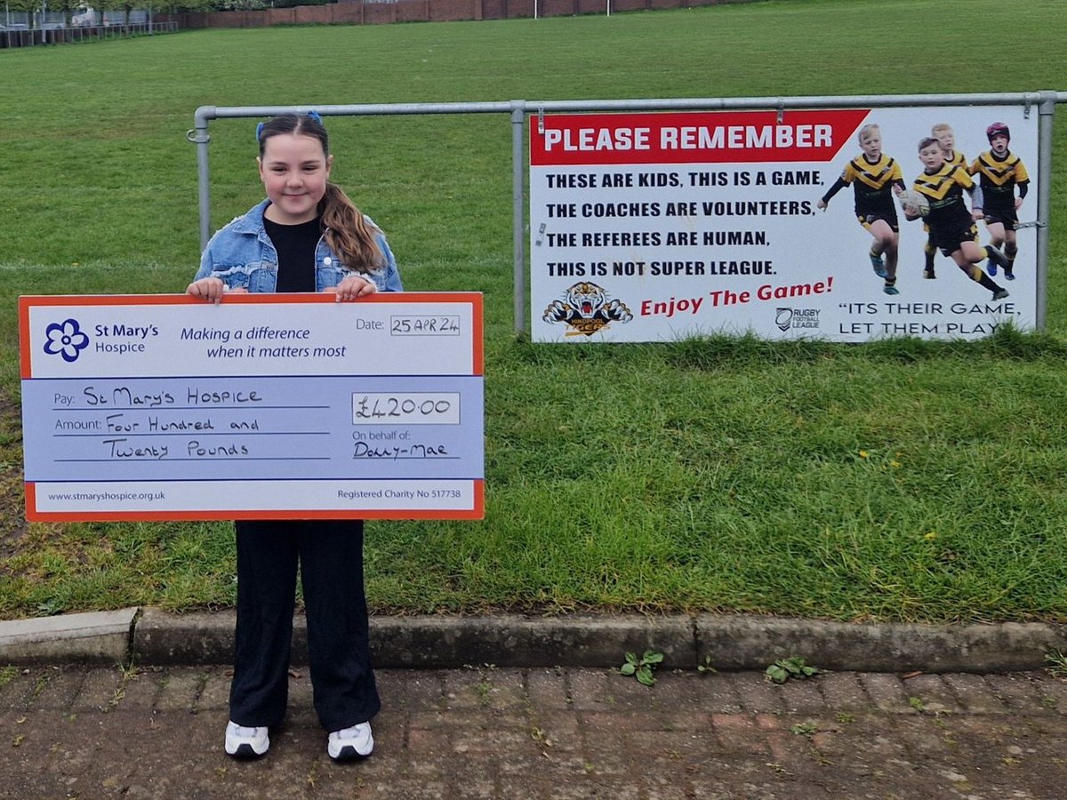 What a Superstar 🌟 9 year old Dolly-Mae is! She raised an amazing £420.00 at Hindpool Tigers Rugby Club selling delicious cakes & holding a fabulous raffle. 

Everyone at St Mary's Hospice is incredibly grateful & proud of Dolly-Mae, as are all her family & friends 💜