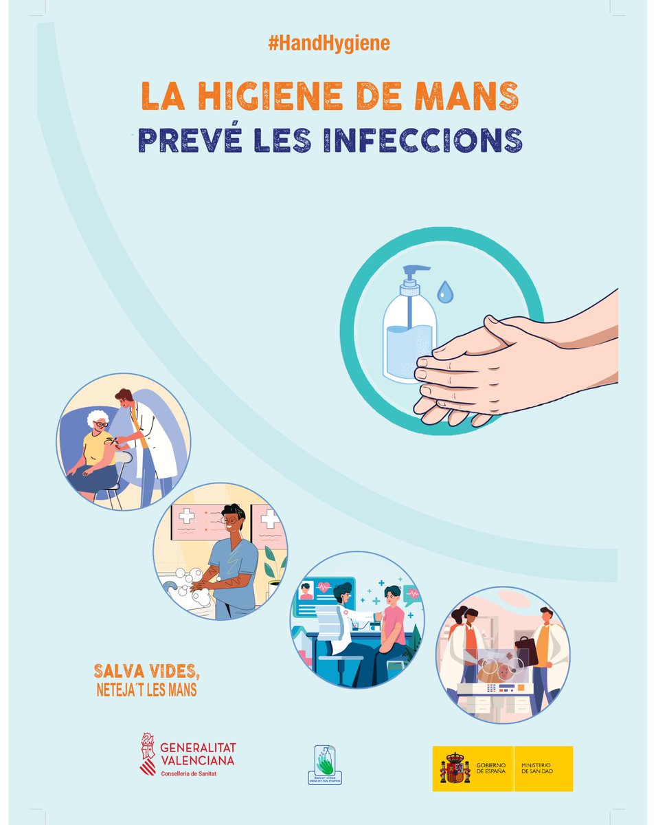 Hui, 5 de maig #diamundialhigienemans, 👐 els centres sanitaris de la Conselleria de Sanitat ens sumem a la campanya “Salva vides. Neteja´t les mans'🌟 La higiene de mans prevé infeccions 🌍 #diamundialhigienemans #HospitalLaRibera25 #HandHygieneDay