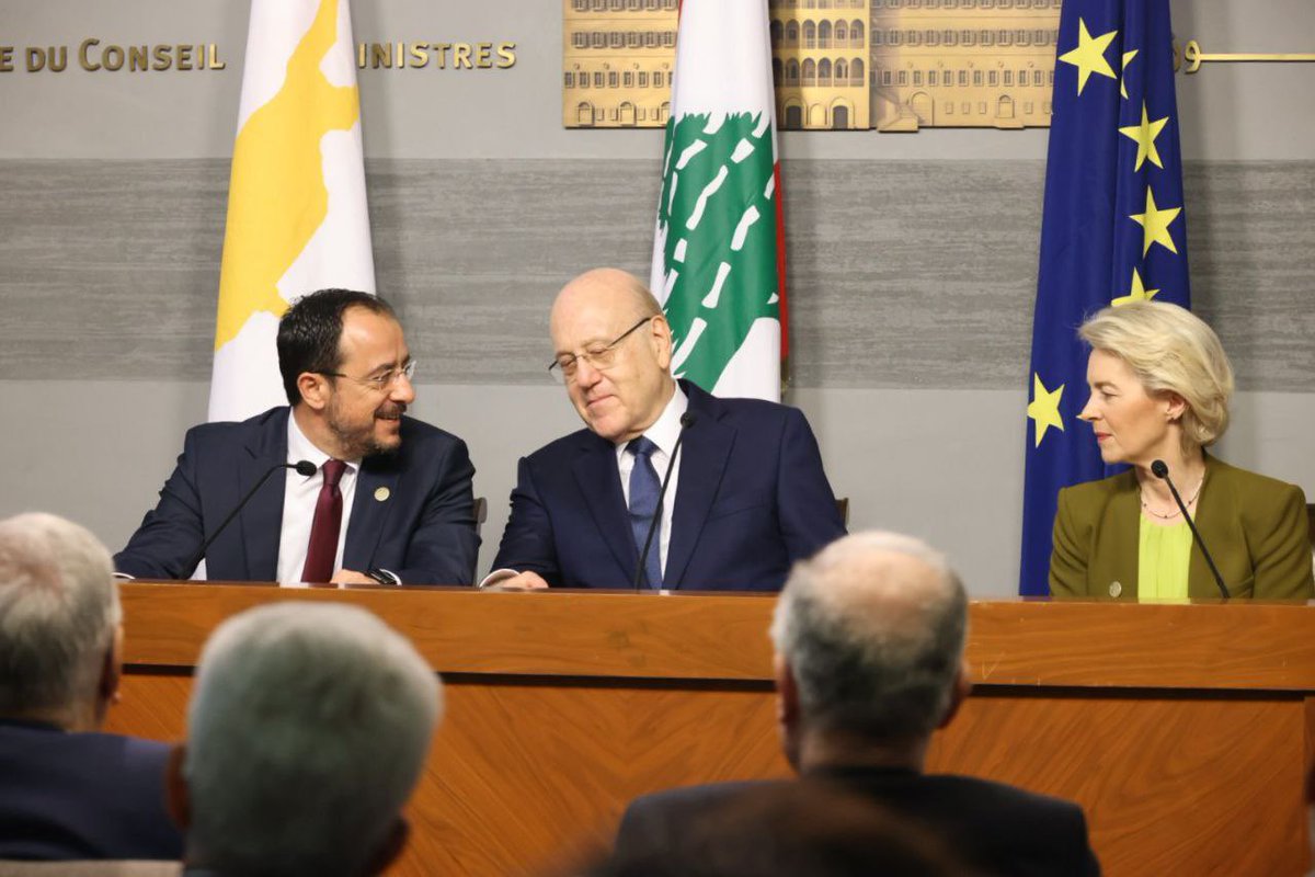 @vonderleyen : 'My visit today is a strong testimony of the EU’s continued support to Lebanon and its people. This was also the clear message of European leaders at our last summit, and today with President @Christodulides, as a team spirit we came to iterate that message, and…