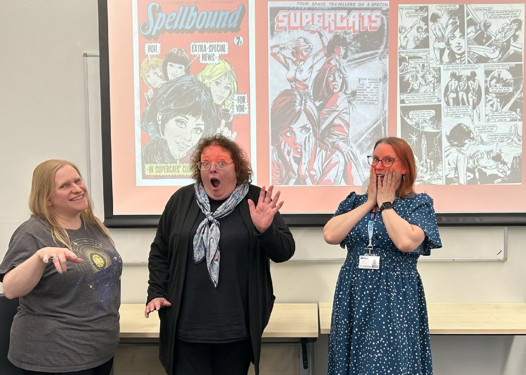 Thank you to the amazing @dr_mel_comics (alongside @JoanneKnowlesUK and our archivist @leaeburn) for the brilliant talk last night on our Femorabilia collection in memory of Nickianne Moody 🐱 Her love of comics, cats, and fizzy snakes will live on! #archive #history @LJMU