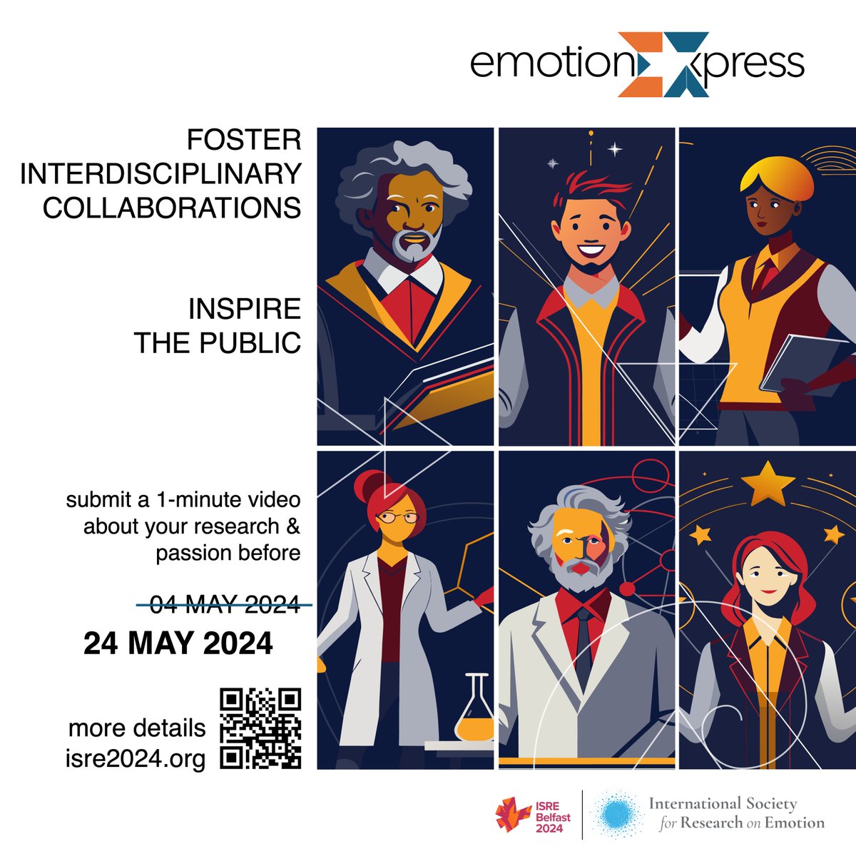 Need more time, you said? You've got it! May 24 is the new deadline to submit your 1-minute video for #EmotionExpress. Get your future collaborators & the public excited about your research, just as you are. Details about prizes, resources & submission: isre.org/news/news.asp?…