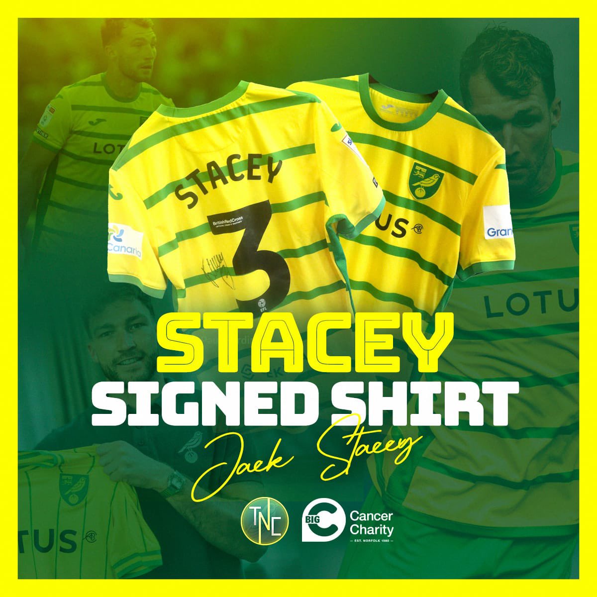 🗣️ Super @jackstacey_ ole, ole! 🎶 Are you a proud member of the Stacey fan club❓🤩 You can make a bid on this match-prepared #NCFC shirt, signed by the man himself! 👇🏼 big-c.charityhive.co.uk/auction/16/jac… All proceeds go towards @bigctweets who help local people affected by cancer. 🎗️💚