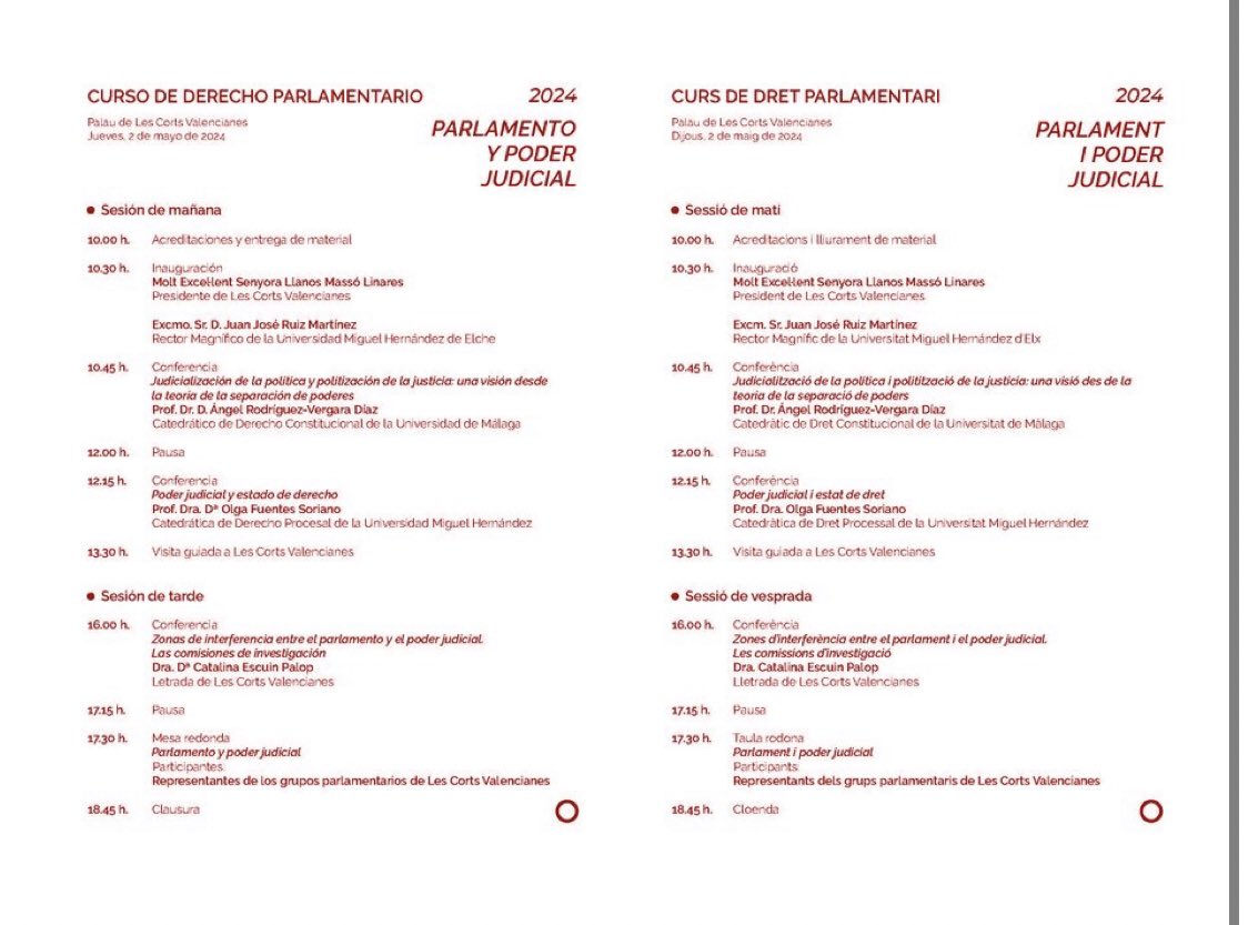 Algunas instantáneas del Curso de Derecho Parlamentario que se está llevando a cabo en las Cortes Valencianas. Un lujo 👇🏽