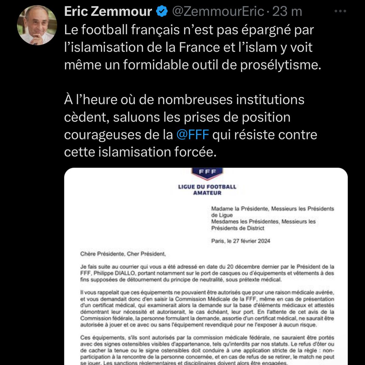 Les “journalistes” qui font un lien idéologique entre les étudiants qui dénoncent le génocide et l’ayatollah iranien parce qu’il a fait un tweet de soutien à leurs actions devraient conclure que la @FFF est islamophobe parce qu’elle est reçoit le soutien du plus grand raciste