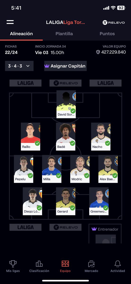 @FootballMafia_ @MisterFantasyES @AsesorMaldini Este es mi once planteado para la jornada, de recambio tengo:

Portero: Rajkovic
Defensa: David Lopez y Yeray
Mediocampo: Parejo y Darder
Delantera: Giuliano y Muriqi