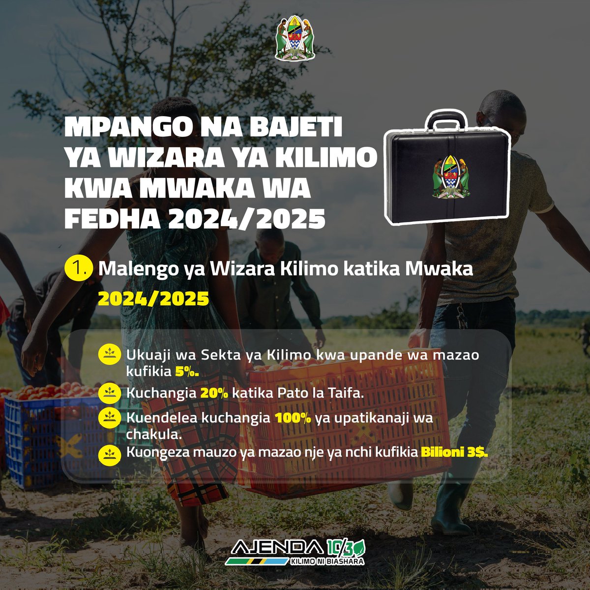 Malengo ya wizara ya kilimo katika mwaka 2024/25 chini ya Mhe,@HusseinBashe . #BajetiYaWakulima. #BajetiKilimo