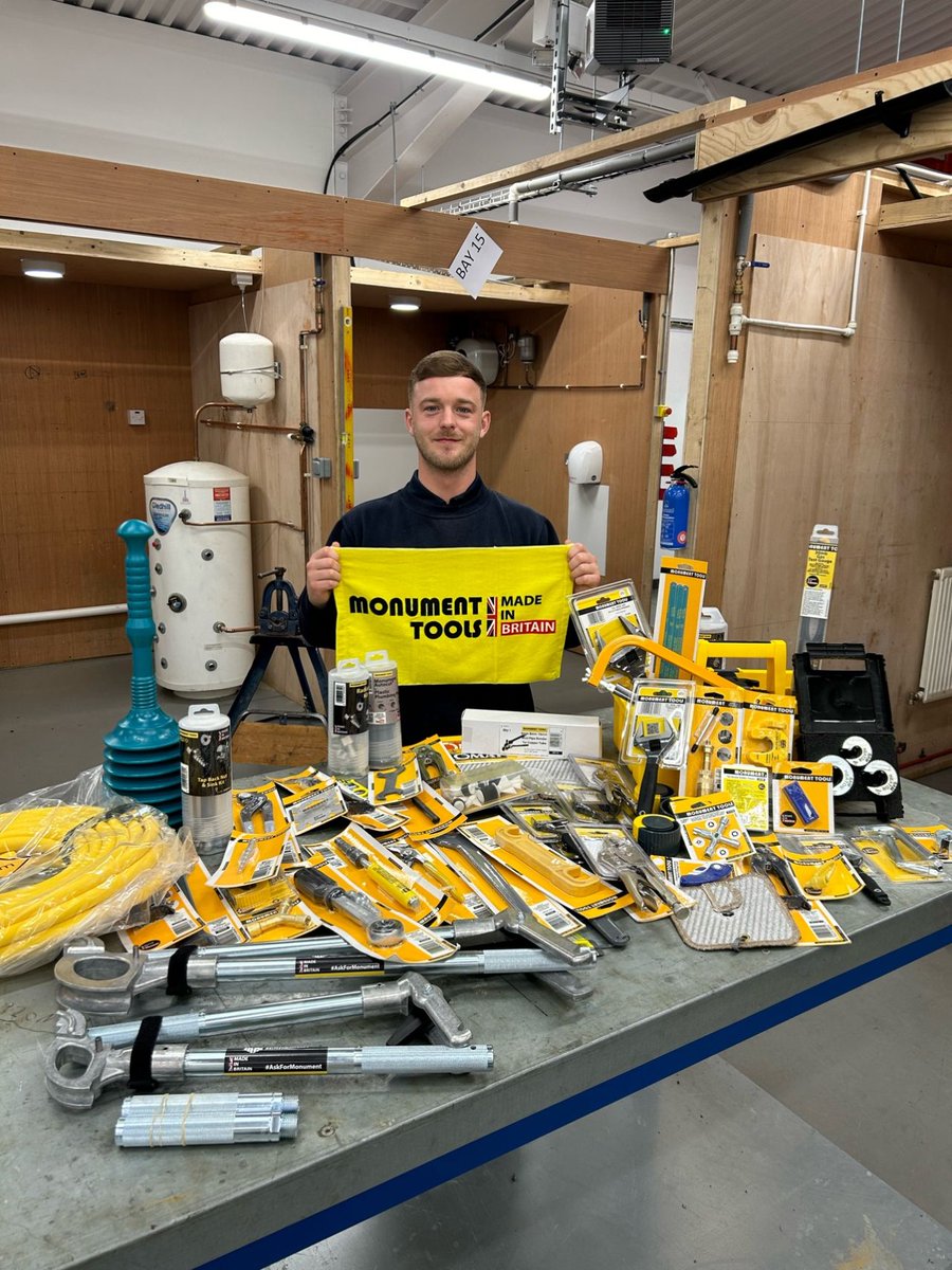 Well done to our Plumbing & Domestic Heating Apprentice Sam, who works for @HMSinfo & has received a £1,000 bursary of tools from @PlumbersCompany in partnership with @monument_tools & @cityandguilds! 😀👏 A fantastic support for his studies and his future career on the tools!