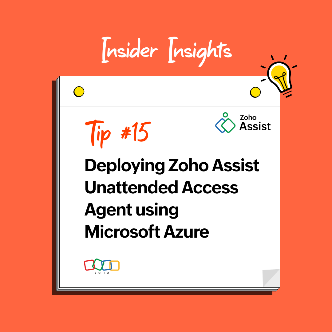 🚀 Save time, maintain uniformity, and rapidly deploy agents network-wide. 
Simplify software deployment with Zoho Assist's Microsoft Azure.
Explore now: zurl.co/pTVf

#ZohoAssist #ITManagement #remotedesktop #Zoho #remotesupport #customersupport #InsiderInsights