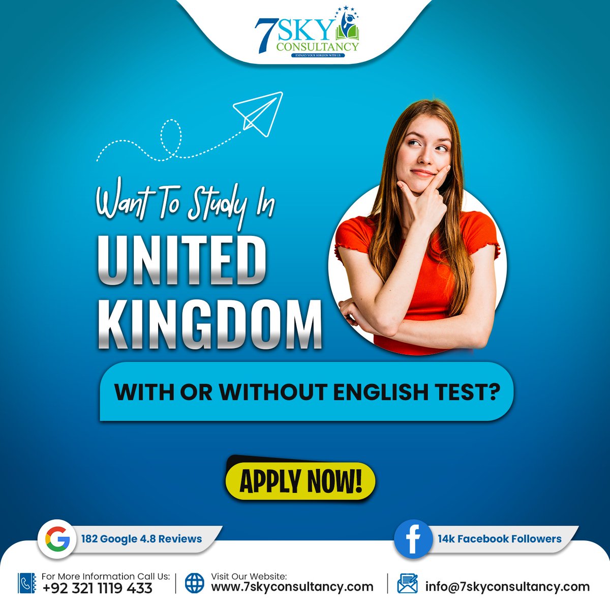 Study in the United Kingdom with and without English Test. Get Free Consultation Now. Link is here: 7skyconsultancy.com/apply-now.php #studyinuk #studyabroad #7skyconsultancy #freeconsultation