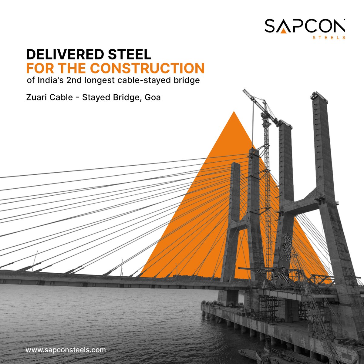 At Sapcon Steels we are laying the foundation of India's 2nd longest cable stayed bridge with our timely steel supply, the Zuari Cable Bridge, Goa #ManoharSetu 
 
#NewZuariBridge #ZuariCableBridgeGoa #NHAI #BuildingANation #SapconSteels #Sourcesmartersteels