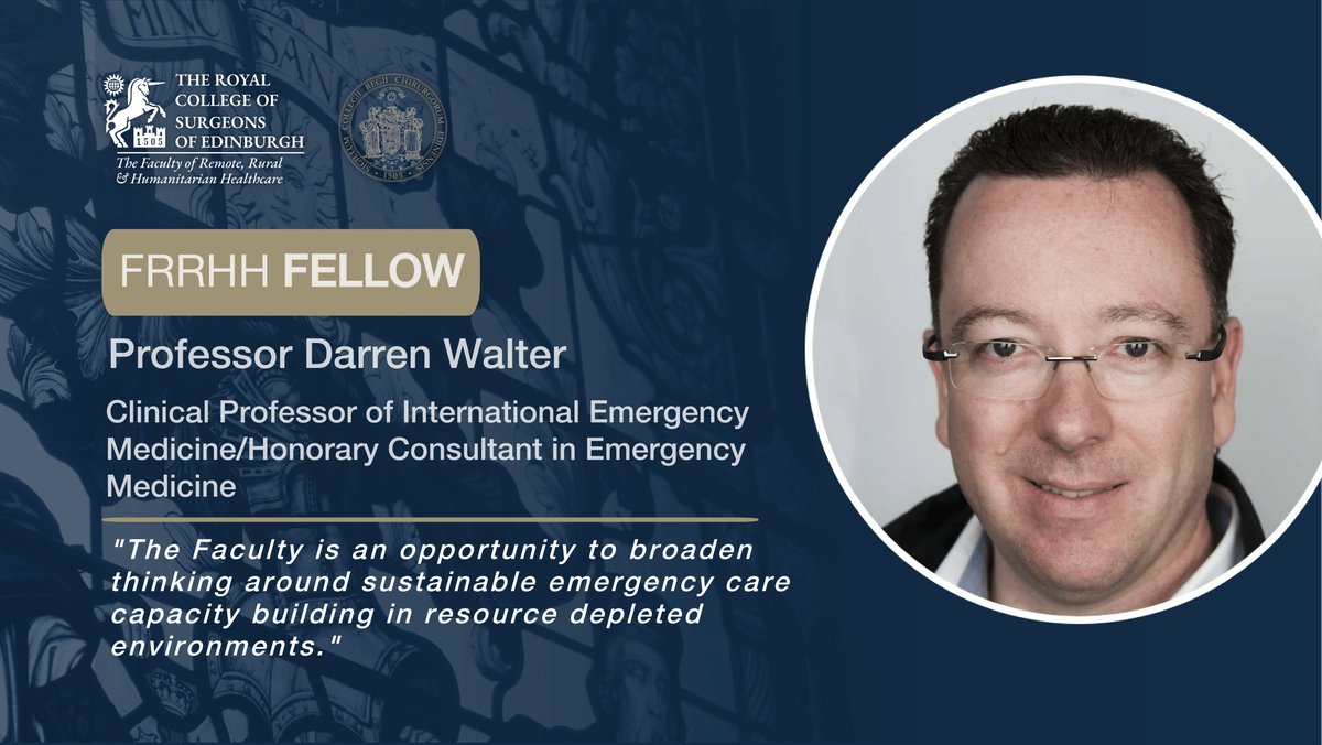 Meet new Fellow Prof. Darren Walter, Clinical Professor of International Emergency Medicine at the University of Manchester.  

Darren's experience includes developing an emergency care system strategy in low-resource settings. 

Learn more: bit.ly/43uYfjN  
#FRRHHFellow