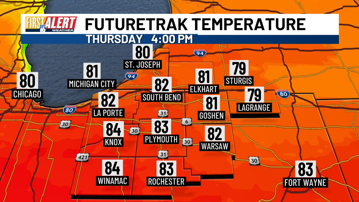 It will feel more like late June than May 2nd. Highs will top out around 80 - 85F Thursday afternoon. 

👉 An isolated T-storm chance Thursday evening. Otherwise our greatest chance for rain moves in Thursday night into Friday morning.

#INwx #MIwx #FirstAlert