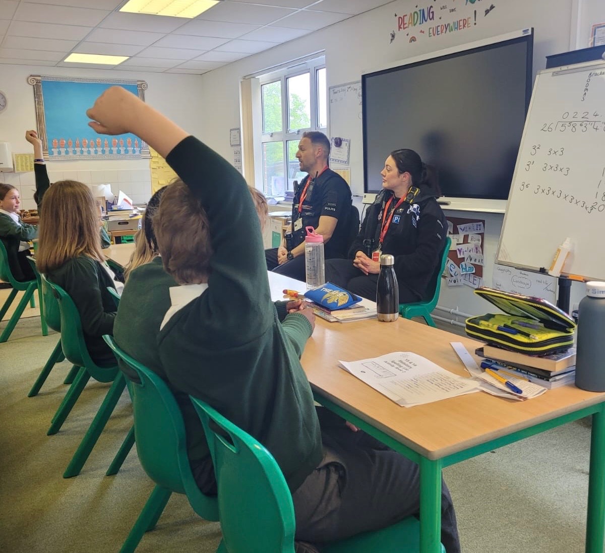 The police spoke to 5/6 about what they do and showed us their uniform and equipment. They spoke to us about keeping safe online, and what to do if we get nasty or unwanted messages. We loved asking them lots of questions!