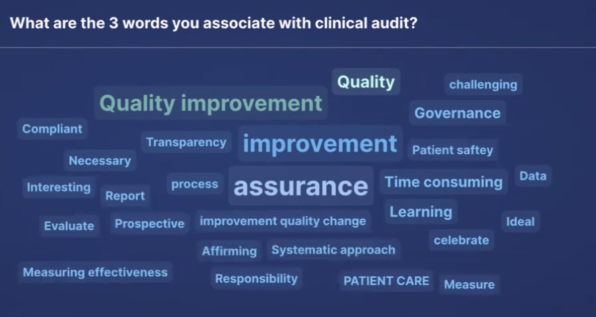 Here is the wordle created by our #clinicalaudit learners today. Always interesting to see what crops us! @HCUK_Clare