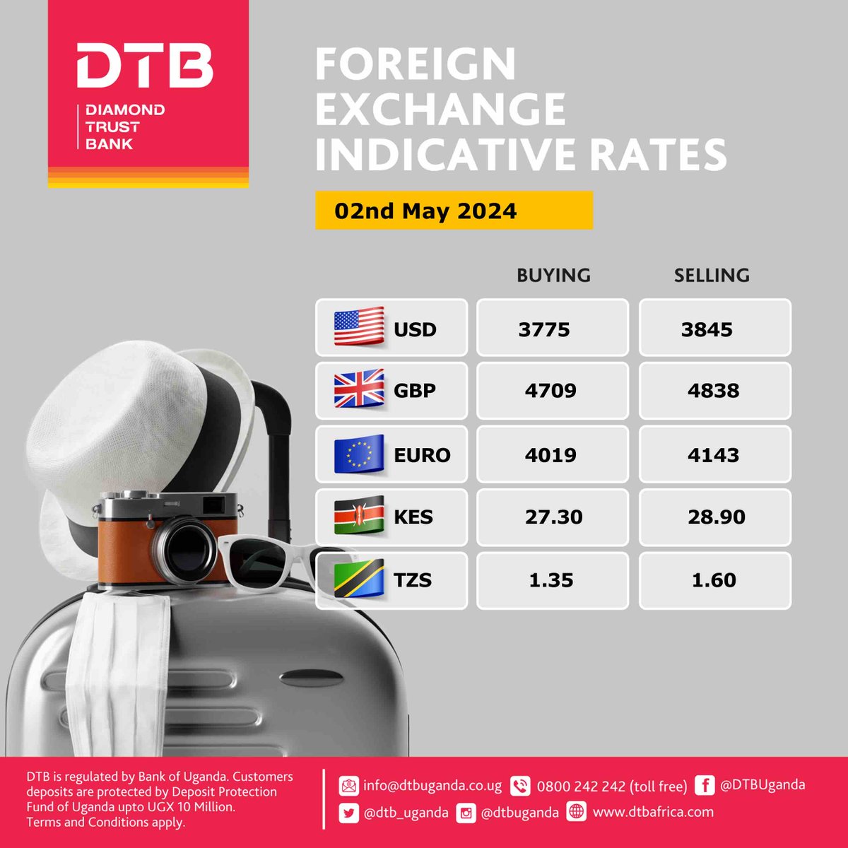 For the best and most comprehensive forex rates in town, please visit any DTB Branch near you. #DTBforex #BankWithUsBankOnUs