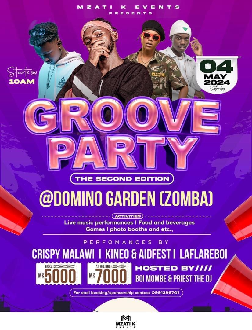 Vardy_thee_goat's tweet photo. Zomba gang this one is for you #GROOVEPARTY

DATE: 04 May 2024
LOCATION: Domino Garden
TICKETS PRICE: Mk 5000
 AT THE DOOR: Mk 7000 https://t.co/UMeduyg1QC