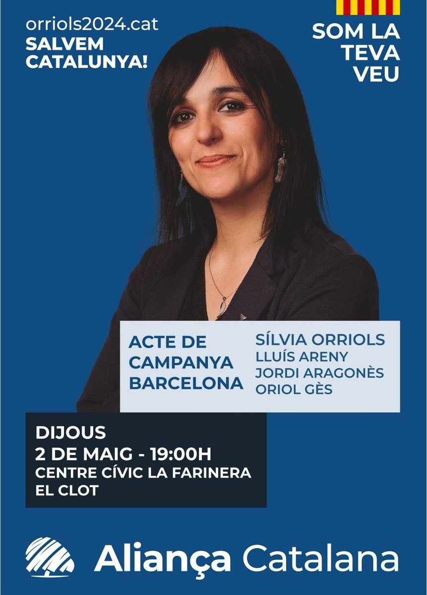 Avui us espero a #Barcelona amb la nostra candidata a la Presidència de la Generalitat, @orriolsderipoll, en @Lluis_areny, en @jordiaragonesm i un servidor. No us ho podeu perdre! Aquest 12 de maig, el futur de Catalunya és a les vostres mans 🗳 #SalvemCatalunya