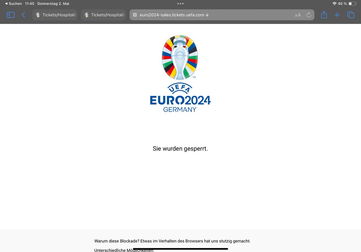 2std vor Beginn schon auf der Website und wird nach zich tausenden technischen Fehlern „gesperrt“ Ich möchte nichts gratis, aber das ist doch keine faire Chance 

@UEFAcom_de @EURO2024 @UEFA @EURO2024DE @PrimeVideoDE @CocaCola_De 
#Uefa #EURO2024 #FansFirst