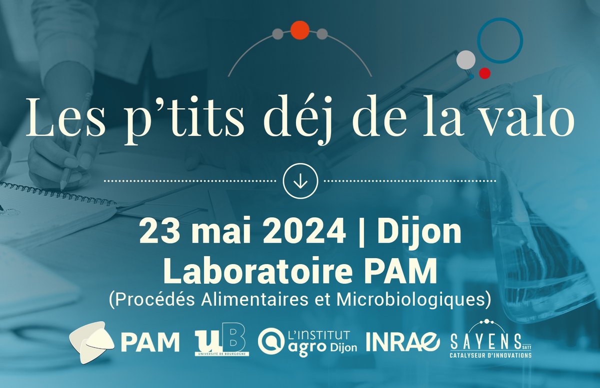 🥐☕ Les p’tits déj de la valo ☕ 🥐Jeudi 23/05  
👨‍🔬Chercheurs, chercheuses  du Laboratoire #PAM (21) nous vous proposons un temps d'échange sur la #protection de vos résultats, la #valorisation de vos inventions, la #promotion de vos innovations  
 👉 sayens.fr/evenements/che…