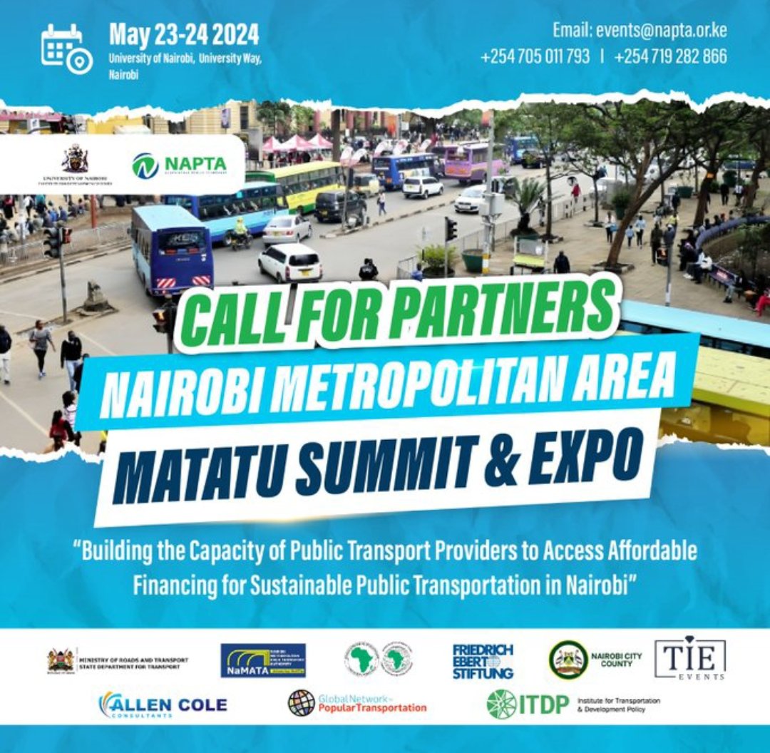 Transport infrastructure is a key element of any city. Without effective transport systems and infrastructure, our cities would not function. *Call for Partners!!!* The #NMAMatatuSummit2024 invites you to #MatatuSummit and Expo on 23-24 May 2024 @uonbi. #IDS_UON  #napta_allience